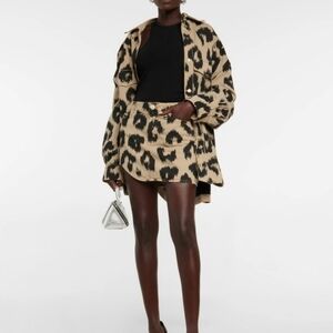The Attico Leopard Print Denim Shirt Jacket Oversized Tan Black Size EU 42, US 6